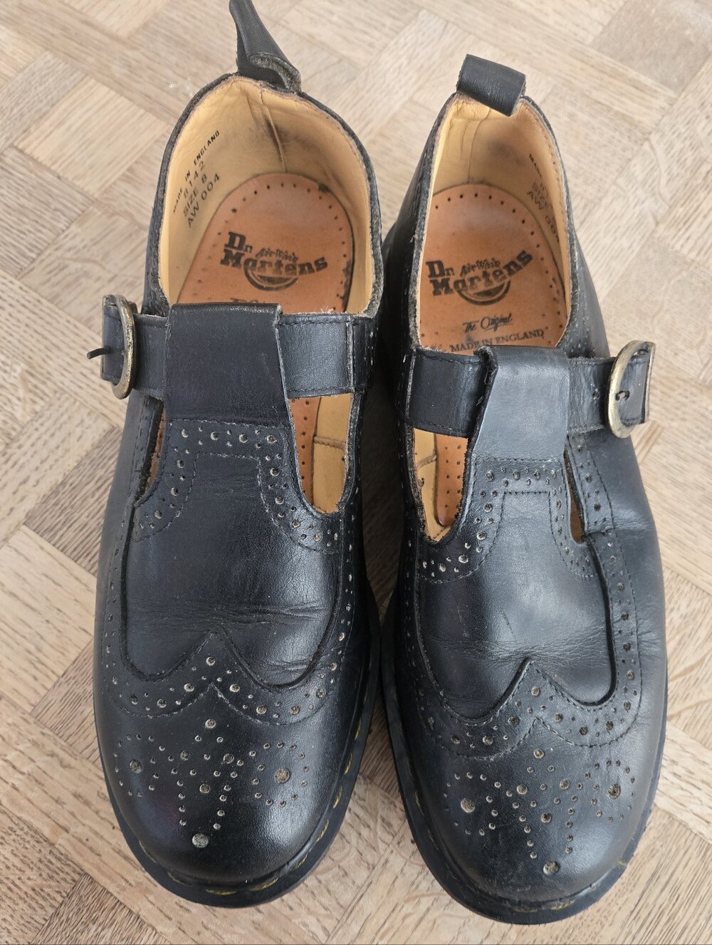 Dr. Martens VINTAGE‎  Black Leather Brogue T-Bar Loafers